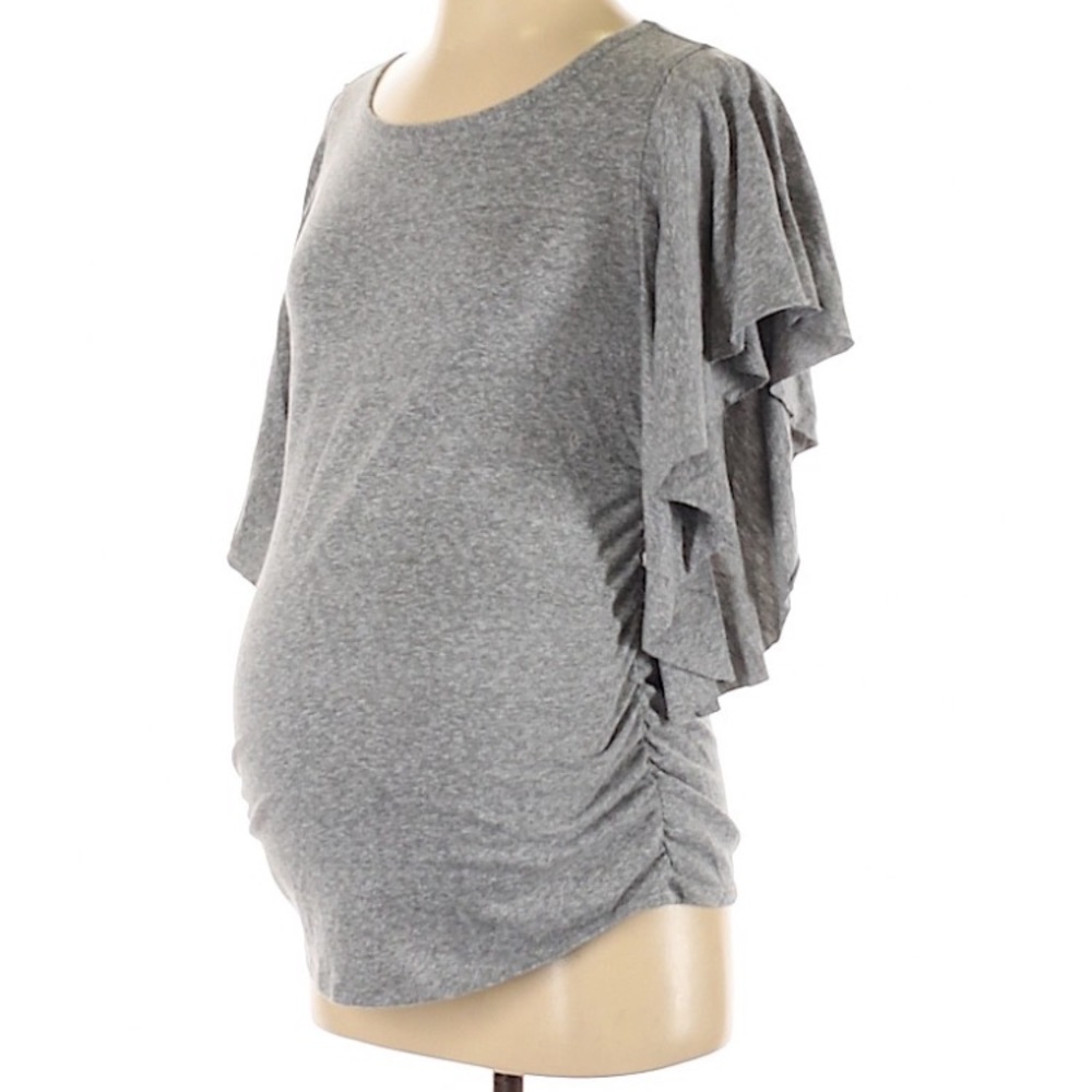 Gray maternity flutter-sleeve top